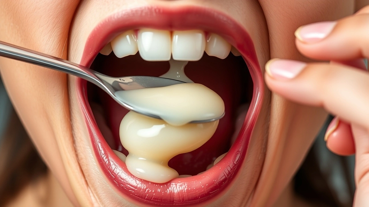 person faisant des bains de bouche avec de l'huile