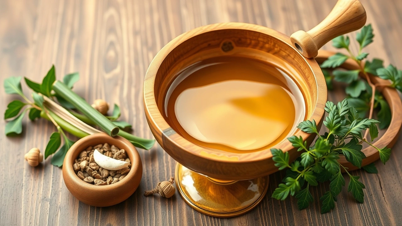 bowl dhuile dans un cadre ayurvedique traditionnel
