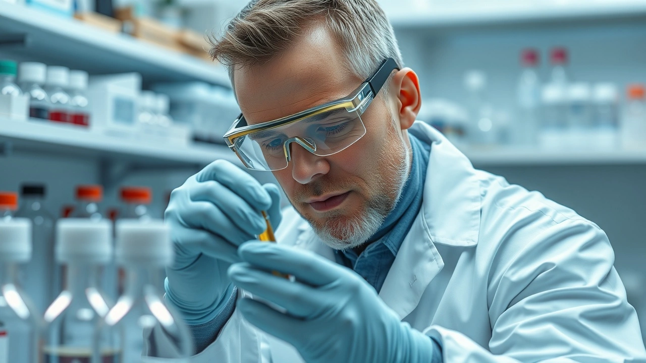 chercheur en laboratoire analysant des echantillons d'huile