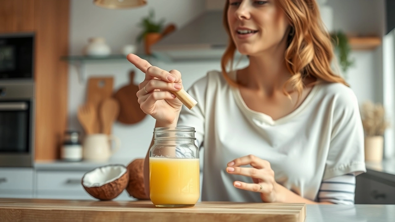 femme pratiquant le oil pulling avec de l'huile de coco