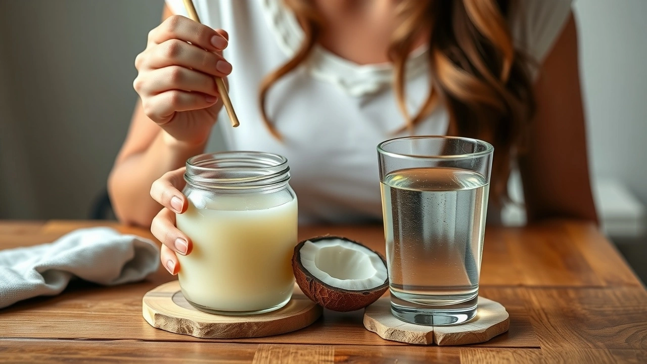 femme pratiquant le oil pulling avec huile de coco