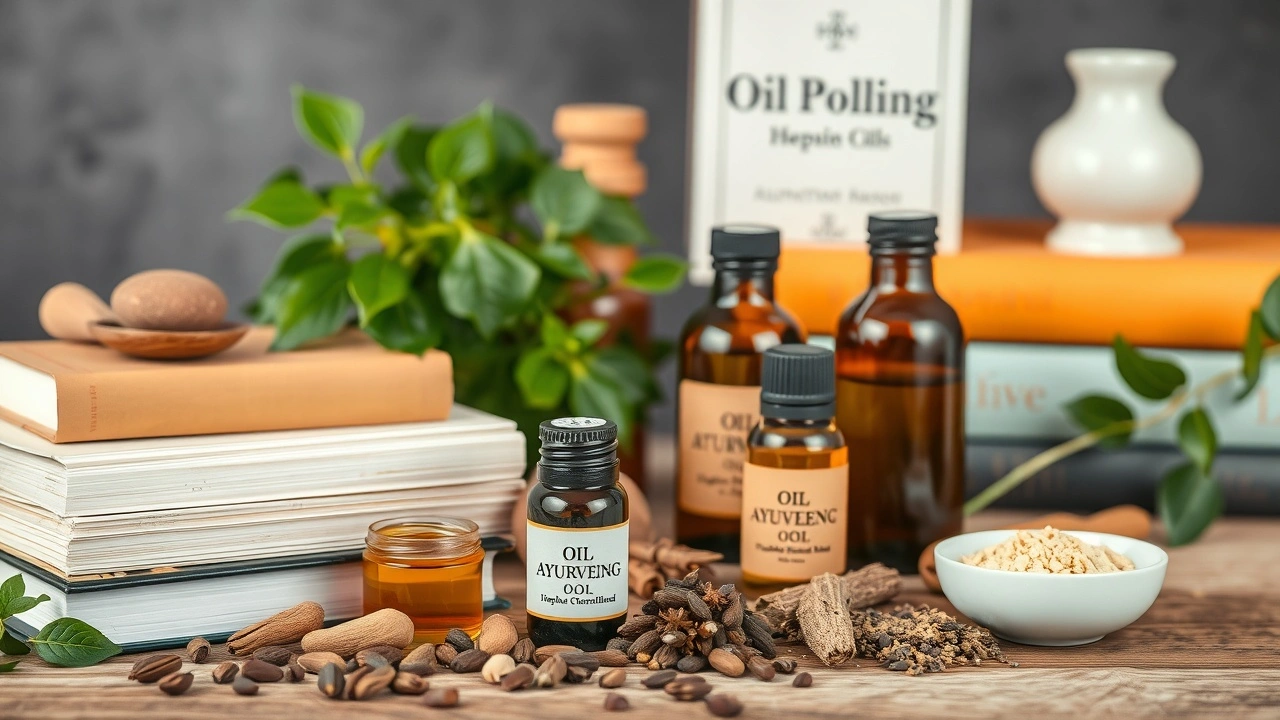 disposition dherbes et huiles ayurvediques sur un bureau