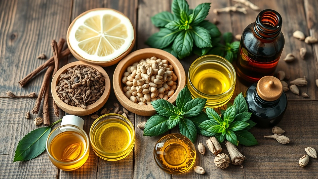 herbes et huiles ayurvédiques pour le oil pulling