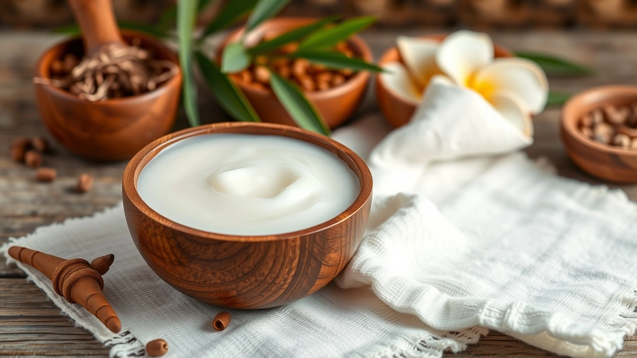 bain d'huile de noix de coco en setting ayurvedique