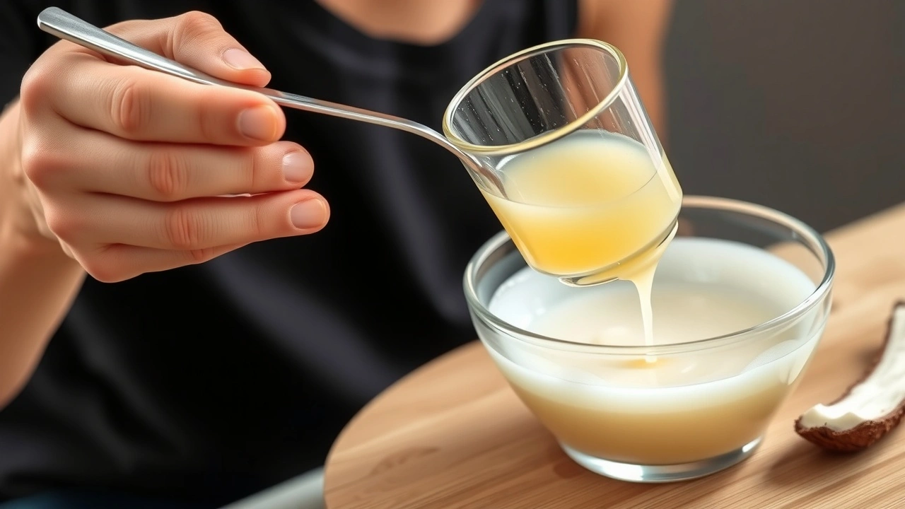 une personne faisant du oil pulling avec de l'huile