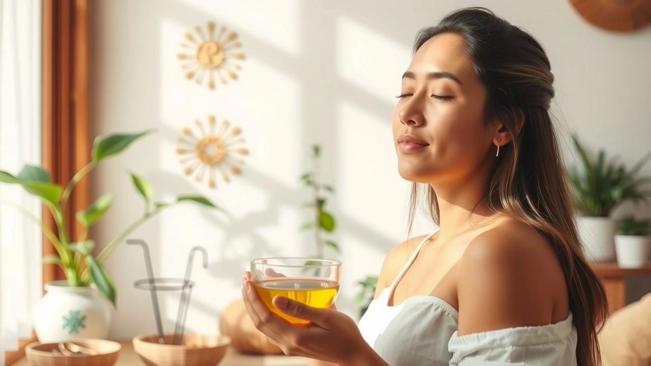 Illustration de l'huile de traction dans un cadre ayurvédique