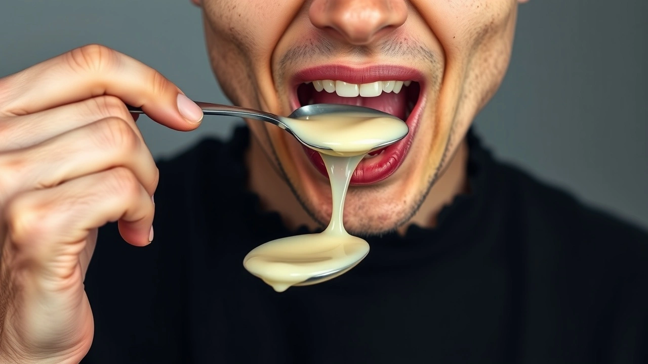 person faisant du oil pulling avec de l'huile de coco