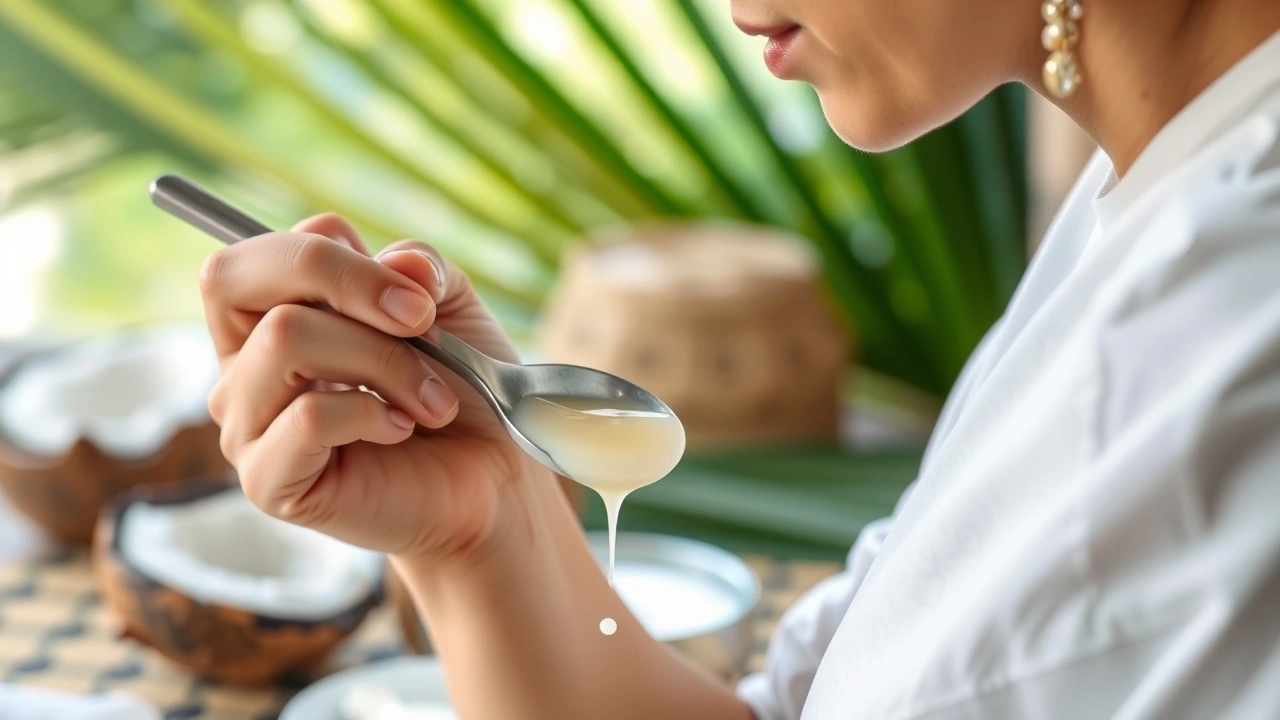 person pratiquant l oil pulling avec de l huile de coco