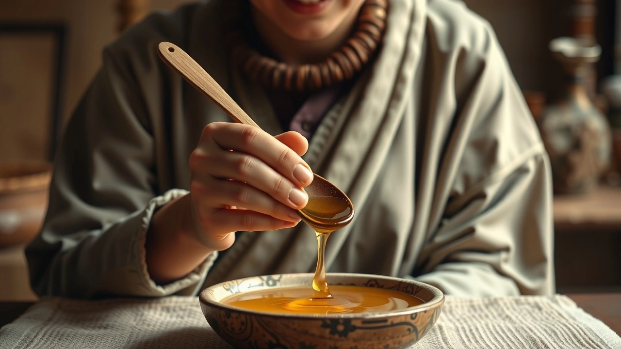 person faisant oil pulling dans un cadre ayurvédique