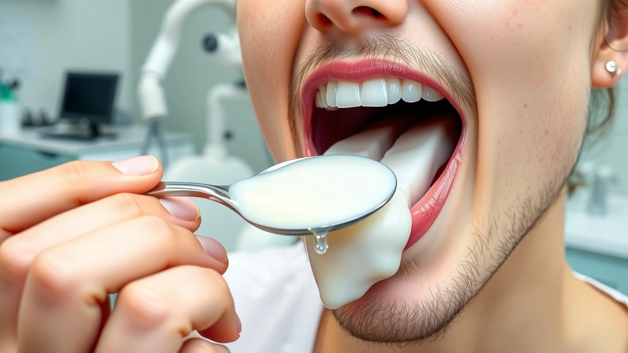 person faisant oil pulling avec de l'huile de coco
