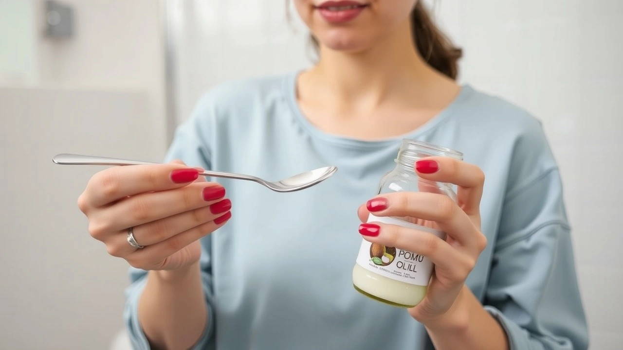 person se prepare pour l'oil pulling avec de l'huile