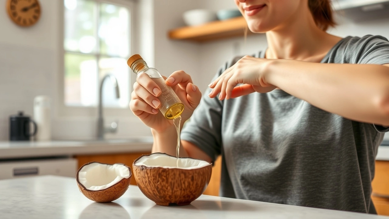 person pratiquant le tirage d'huile avec de l'huile de coco