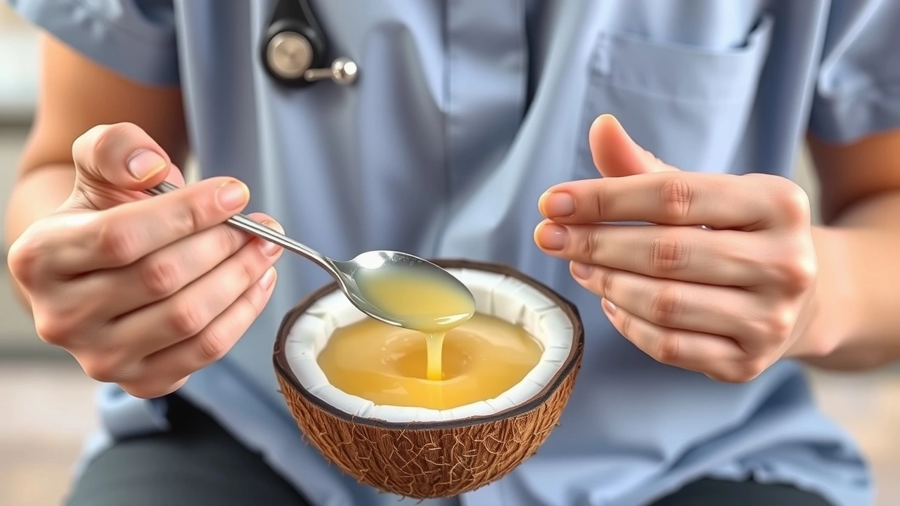 praticien effectuant le oil pulling avec de l'huile