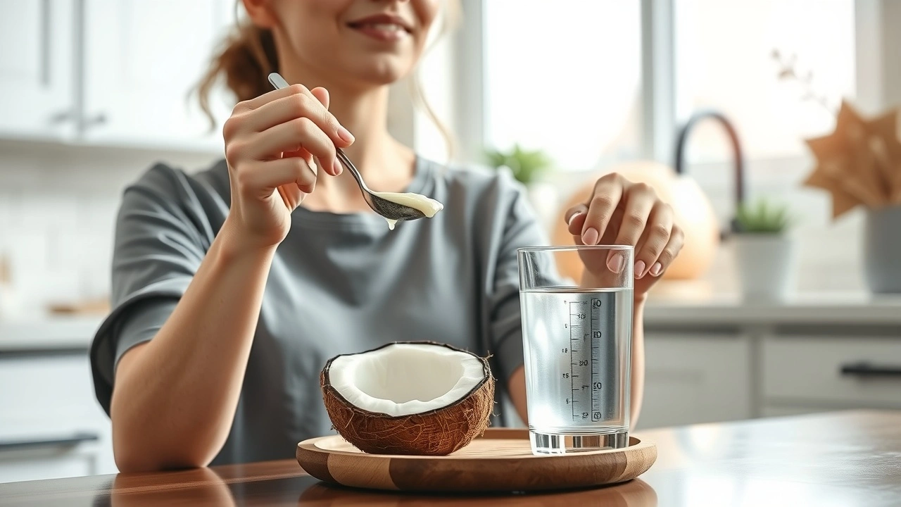 person faisant de l oil pulling avec de l huile