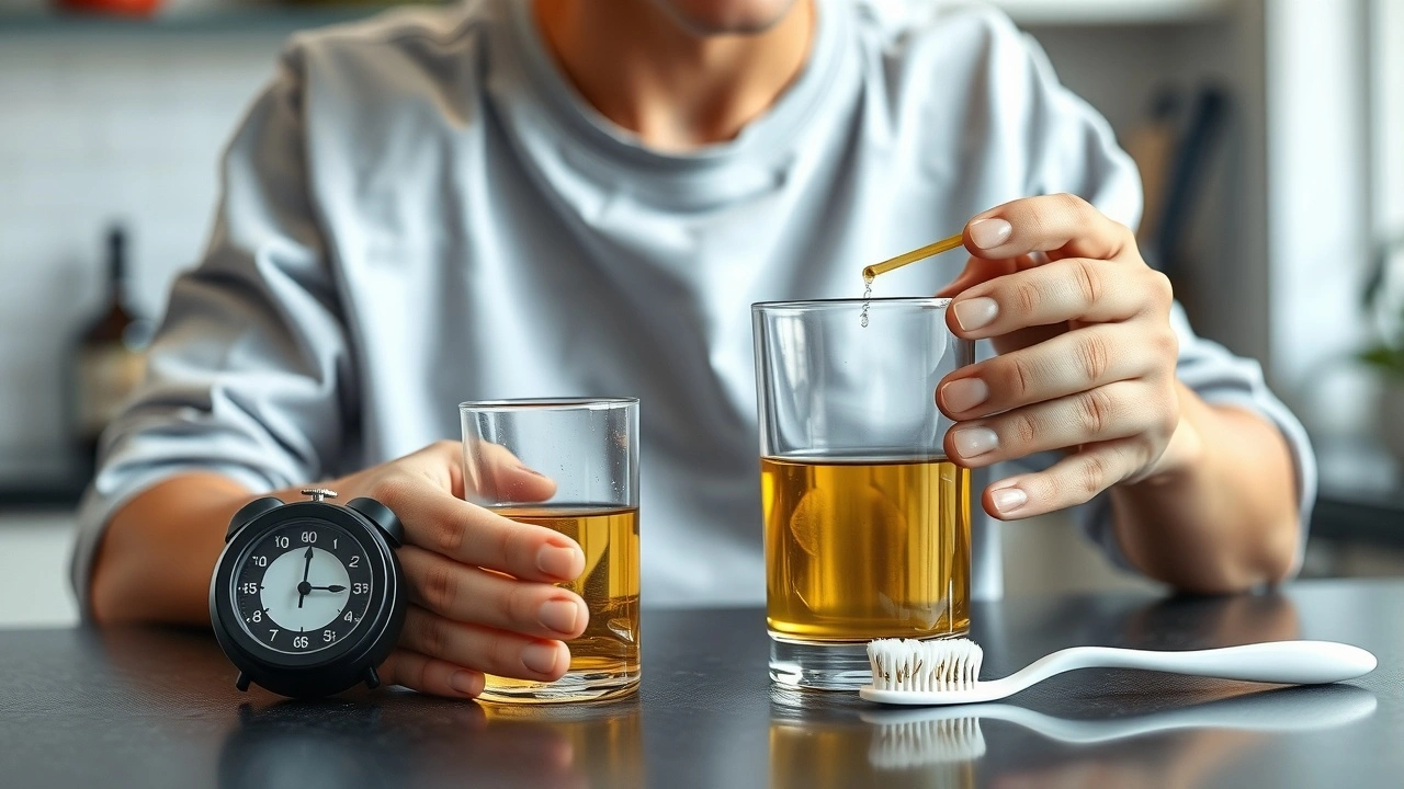 person pratiquant le tirage d'huile dans une cuisine