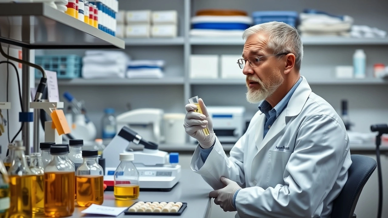 chercheur analysant l'huile de tirage dans un laboratoire