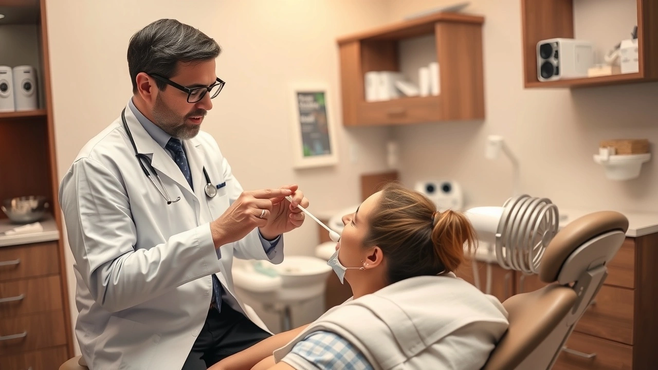 un dentiste explique le tirage d'huile à un patient