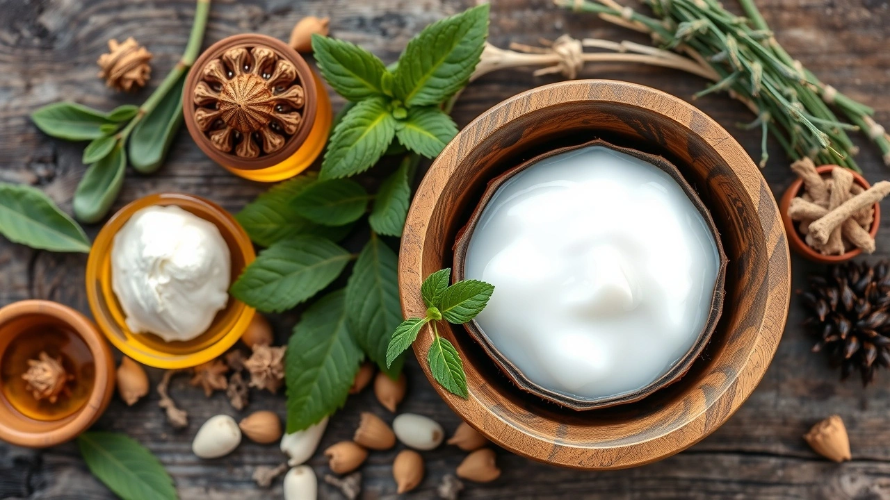 illustration d'herbes ayurvédiques et d'huile de noix de coco