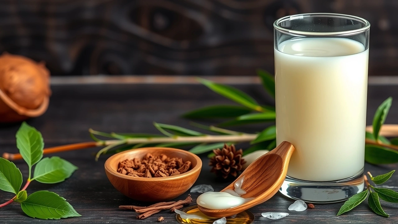 un verre d'huile de noix de coco avec une cuillère