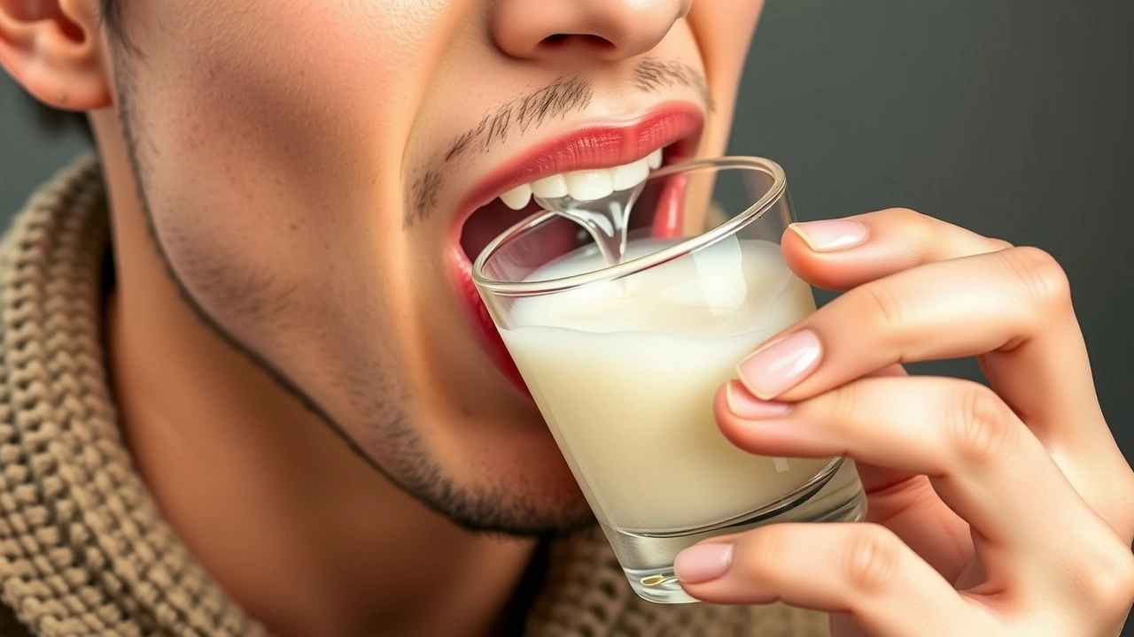 person faisant un oil pulling avec de l'huile de noix de coco