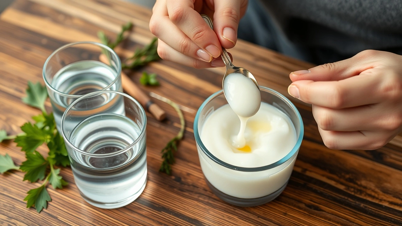 une personne faisant de l oil pulling avec de l huile de coco