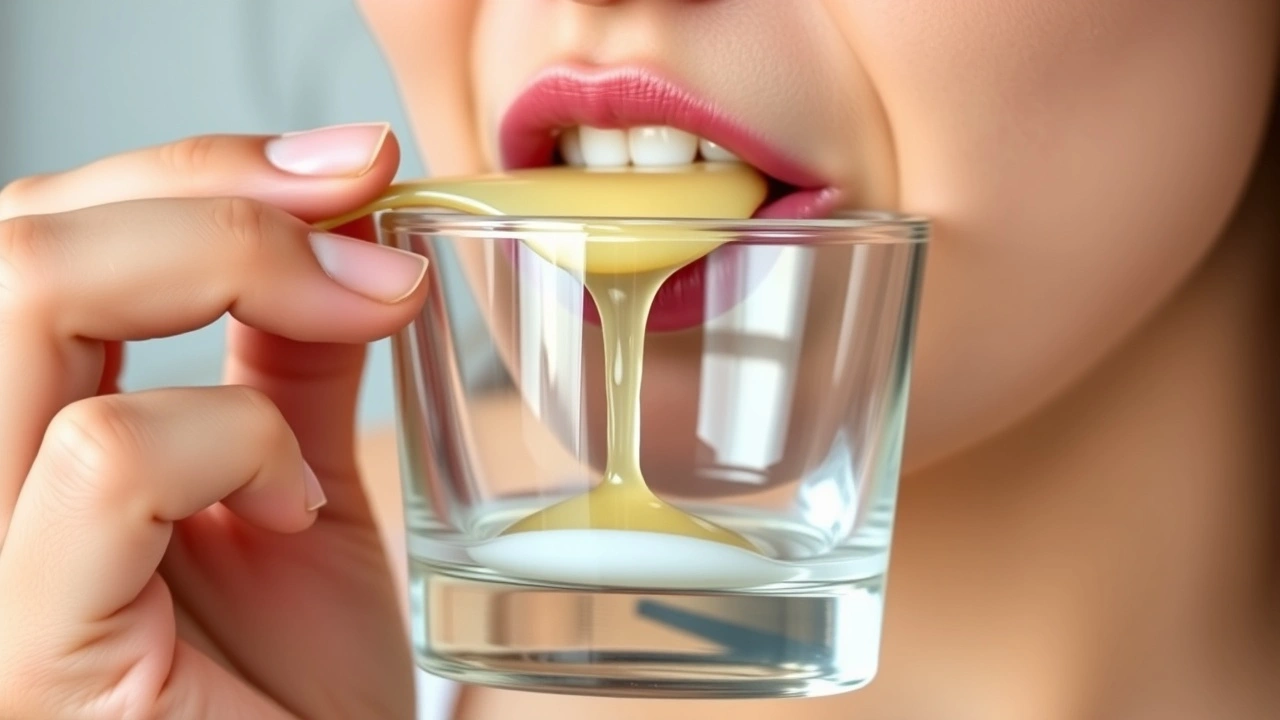 person faisant du oil pulling avec de l'huile de noix de coco