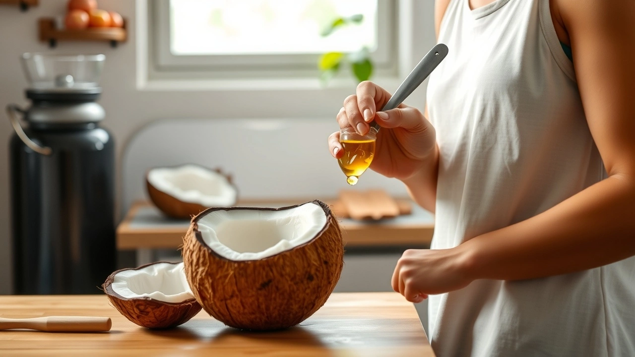 une personne tirant de lhuile de coco dans une cuisine