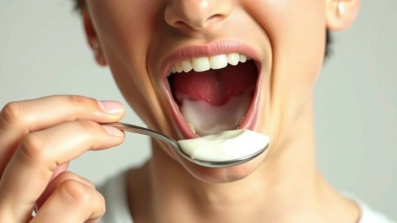person faisant du oil pulling avec de l'huile de coco
