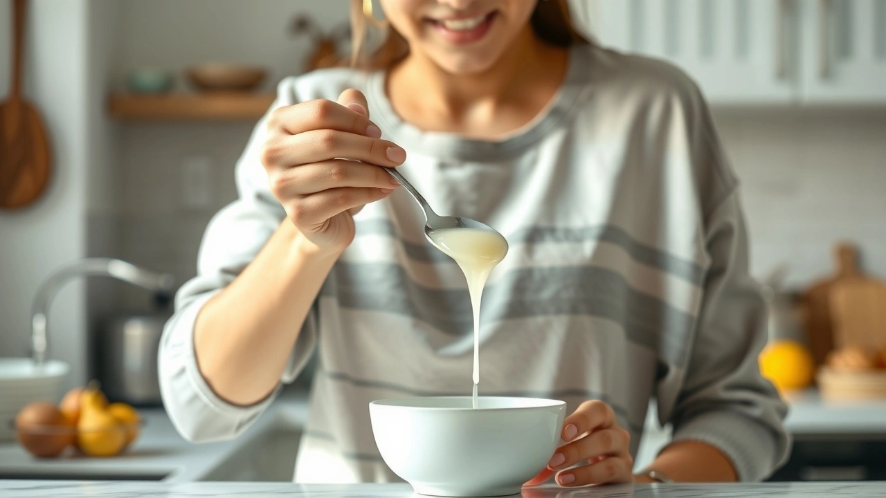 person utilisant de l'huile de coco pour l'oil pulling