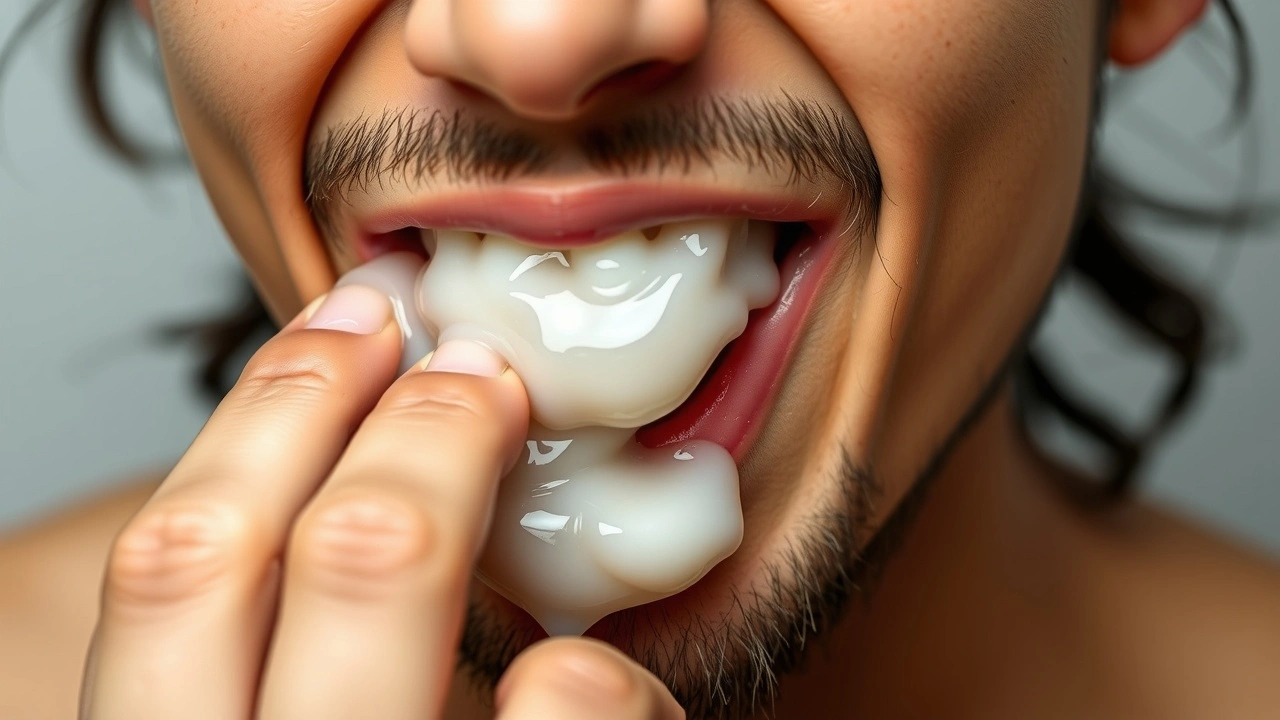 person faisant du oil pulling avec de l'huile de coco