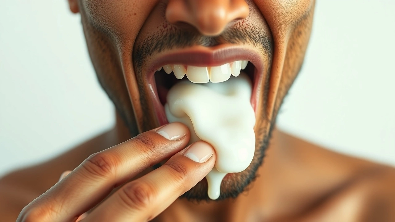 person faisant un oil pulling avec de l'huile de coco