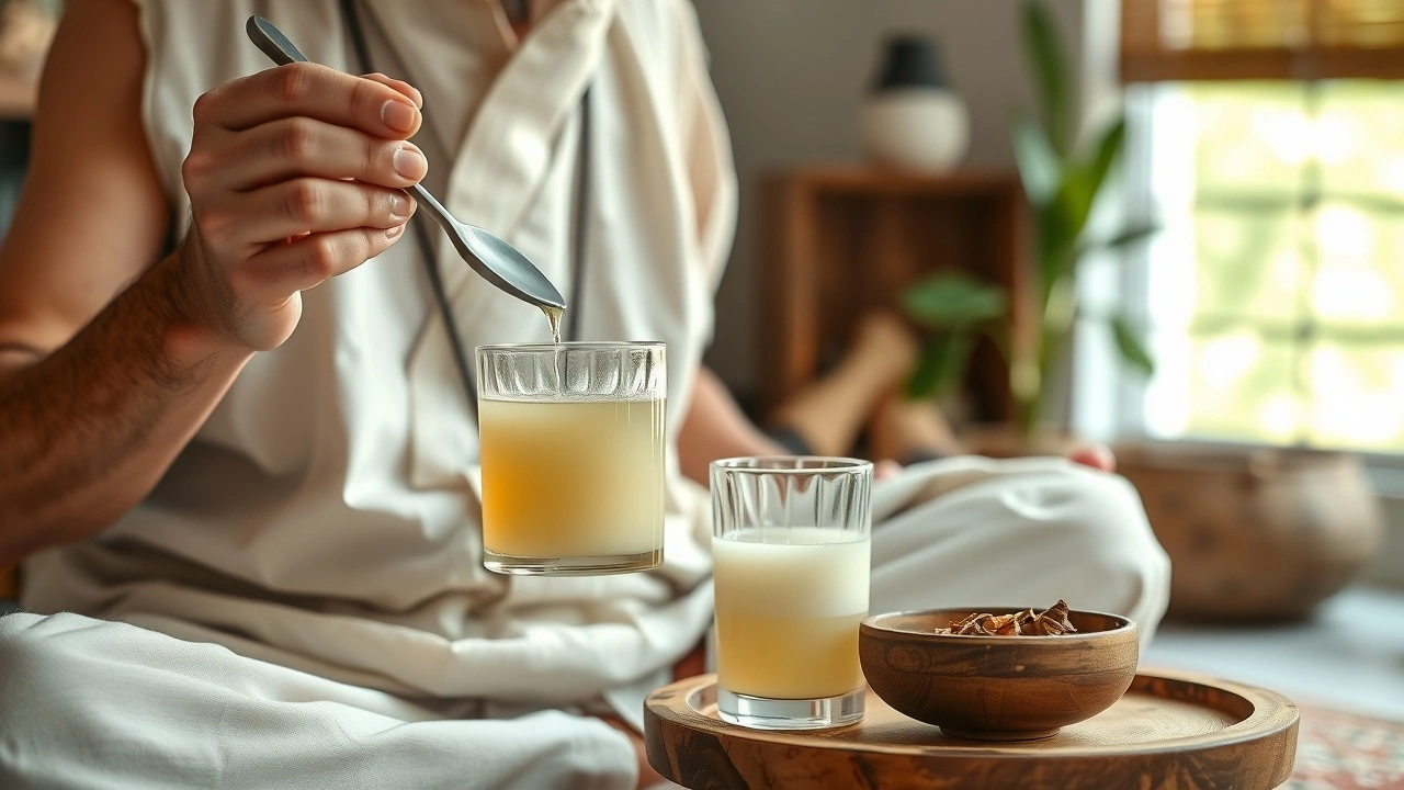 praticien ayurvédique faisant du oil pulling