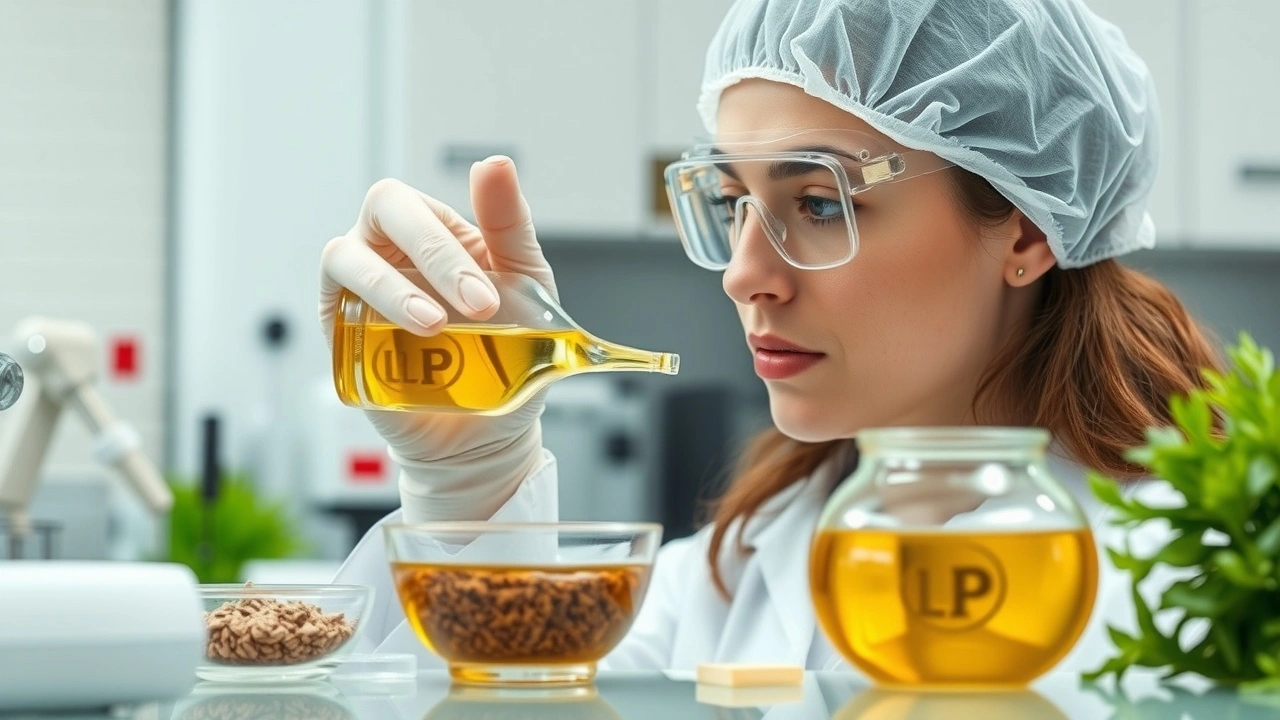 un scientifique examine des huiles et des herbes