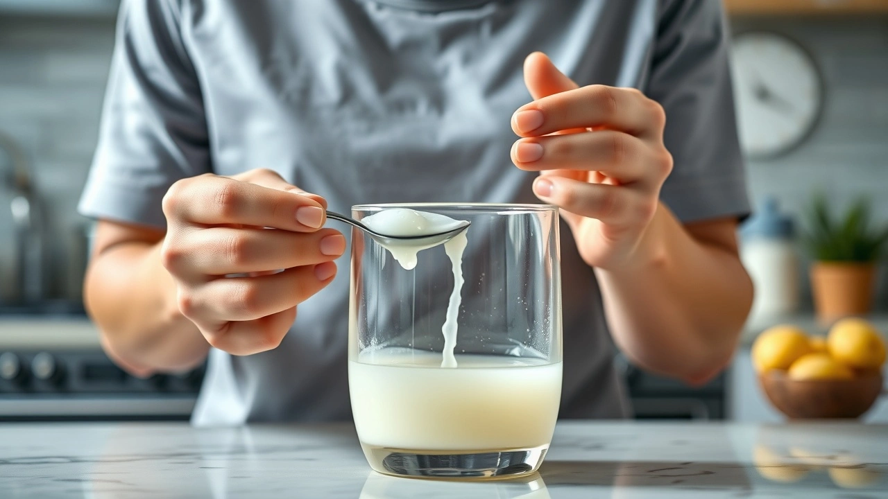une personne fait un tirage d'huile dans une cuisine