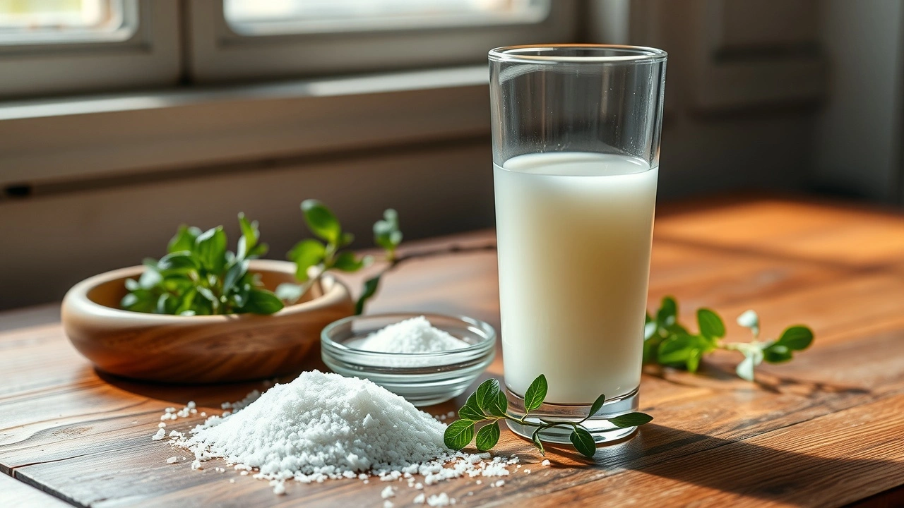 image d'huile de coco avec des herbes et du sel