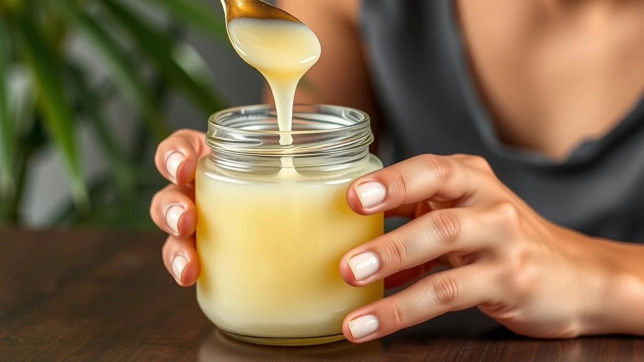 person faisant de l'huile de tirage avec de l'huile de coco