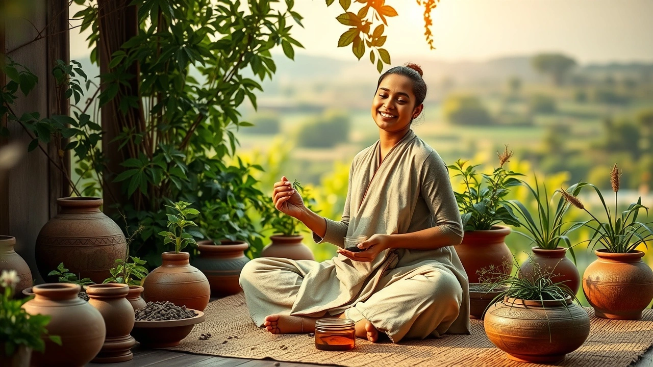 Une illustration de l'huile de tirage dans un cadre apaisant, symbole d'équilibre et de santé holistique.