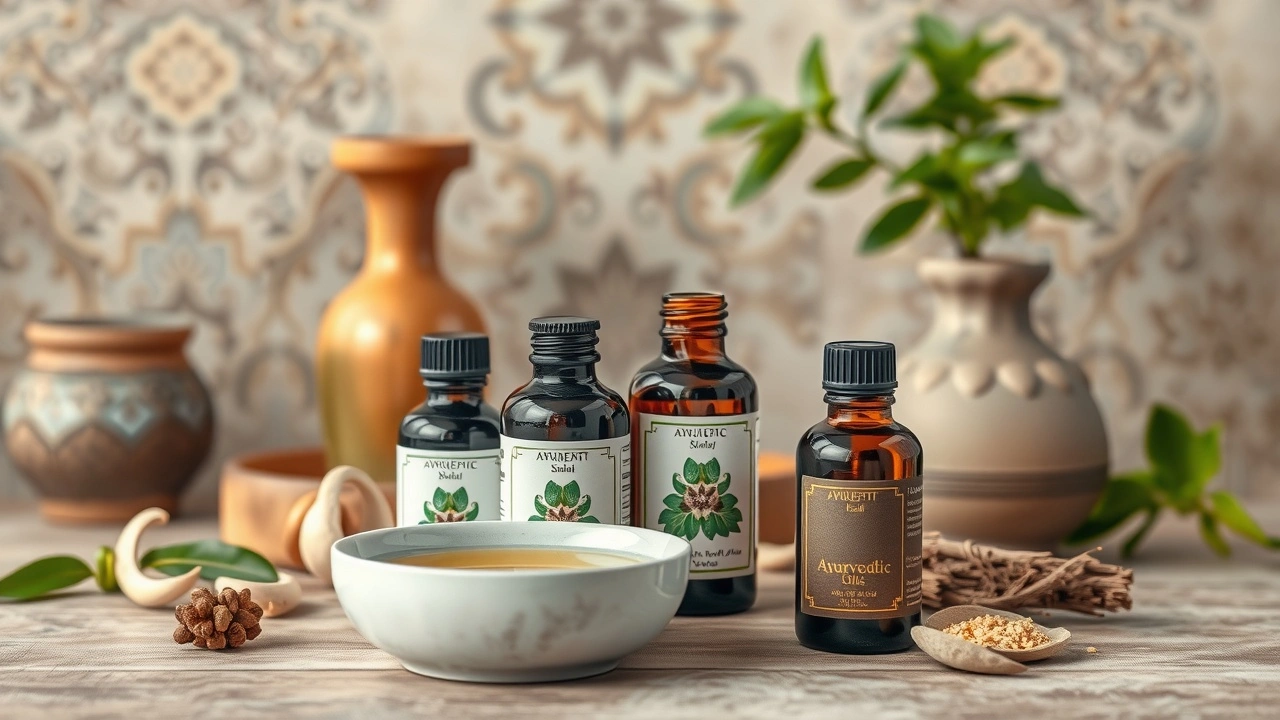 photo d'un arrangement ayurvédique avec des huiles