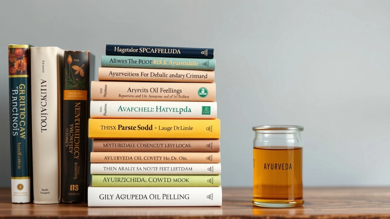 collection de livres sur Ayurveda et oil pulling