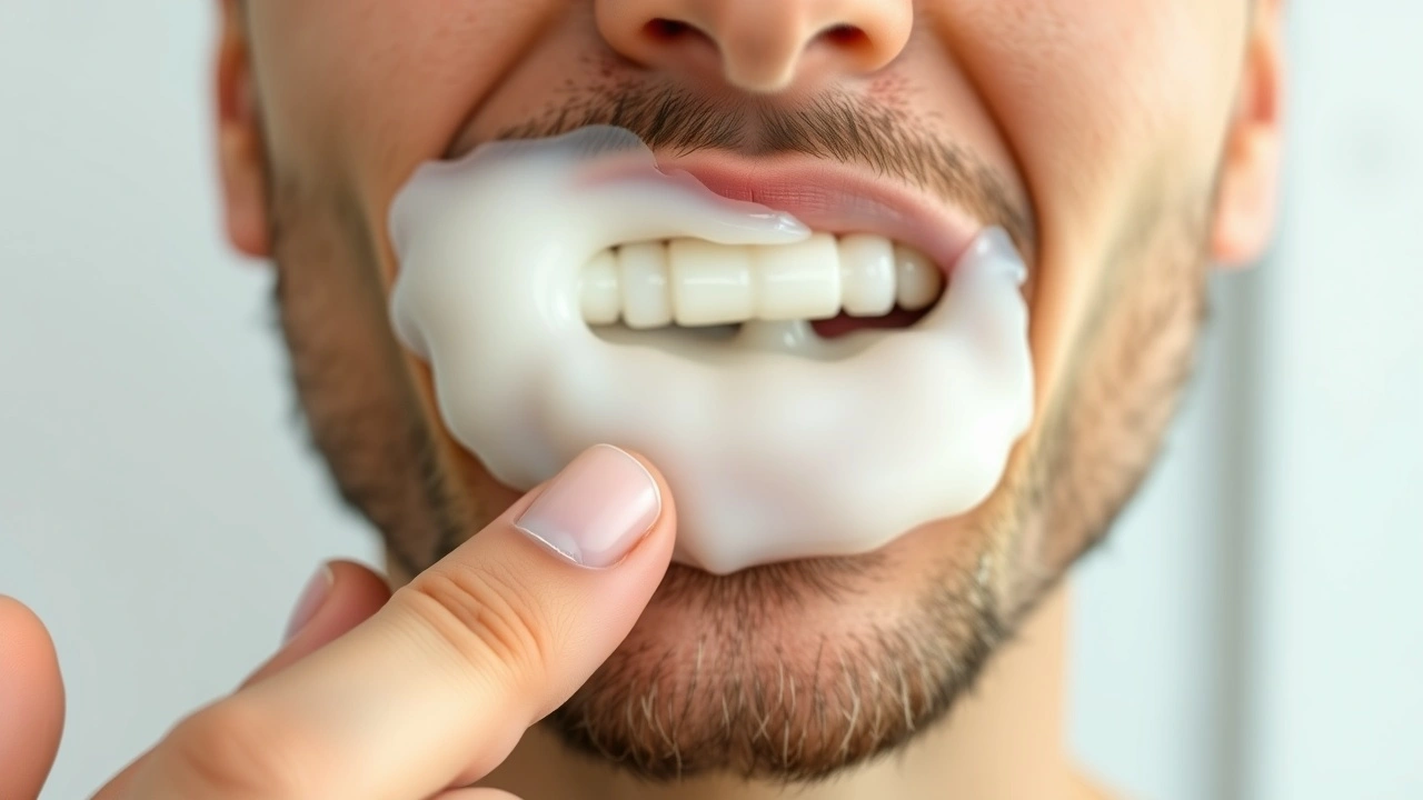 person faisant de l oil pulling avec de l huile