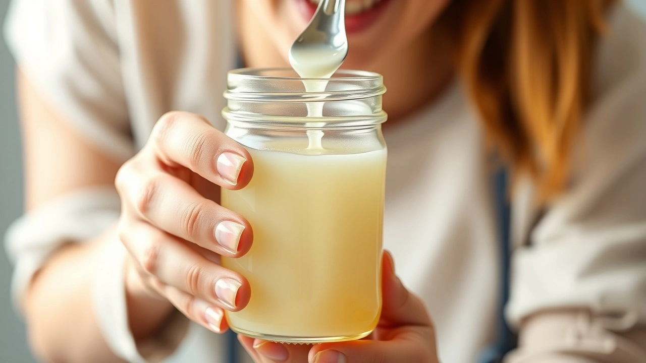 person faisant du oil pulling avec de l'huile de coco