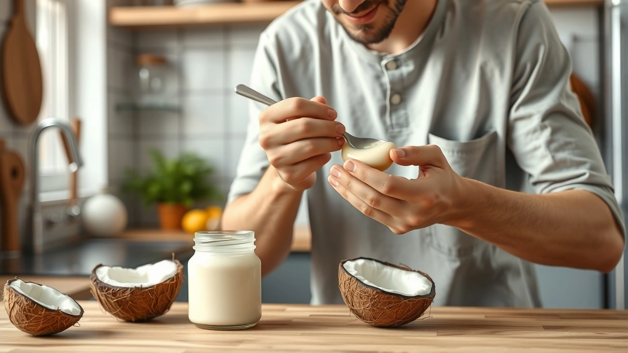 person faisant un oil pulling avec de lhuile de coco