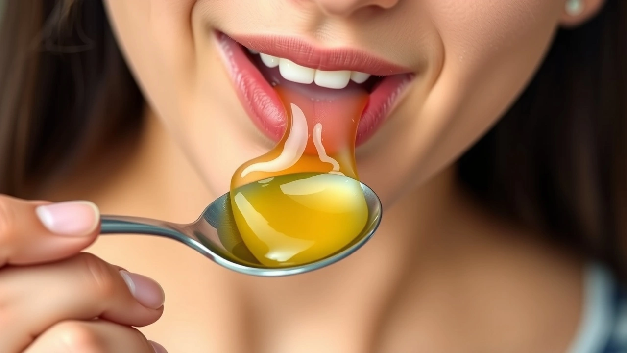 person qui pratique le oil pulling avec de l'huile
