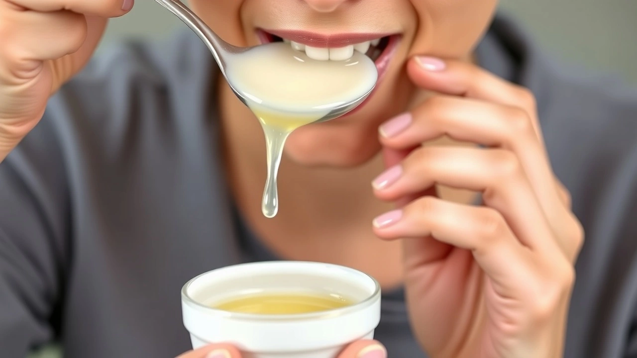 person pratiquant le oil pulling avec de l'huile de coco