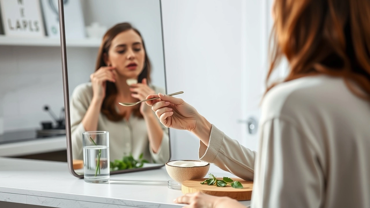 person faire un oil pulling avec de l'huile de noix de coco