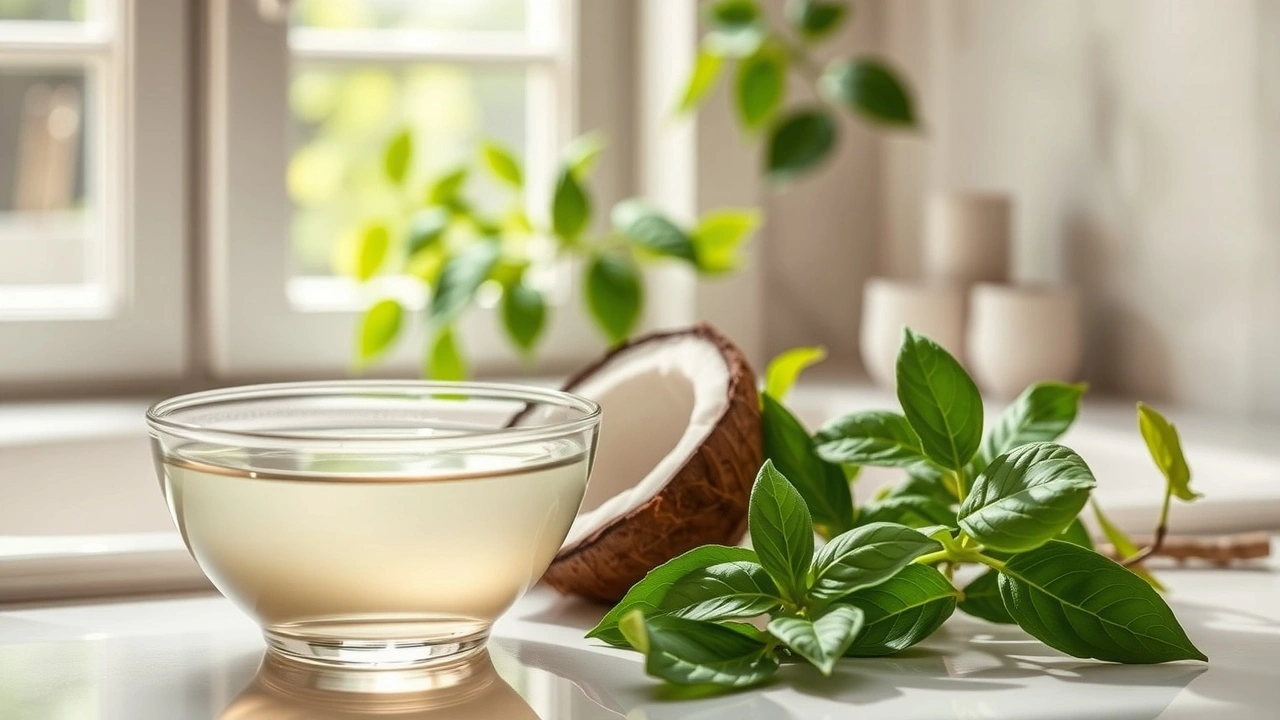 Scène calme illustrant le rinçage à l'huile comme outil de résilience émotionnelle selon l'Ayurveda.