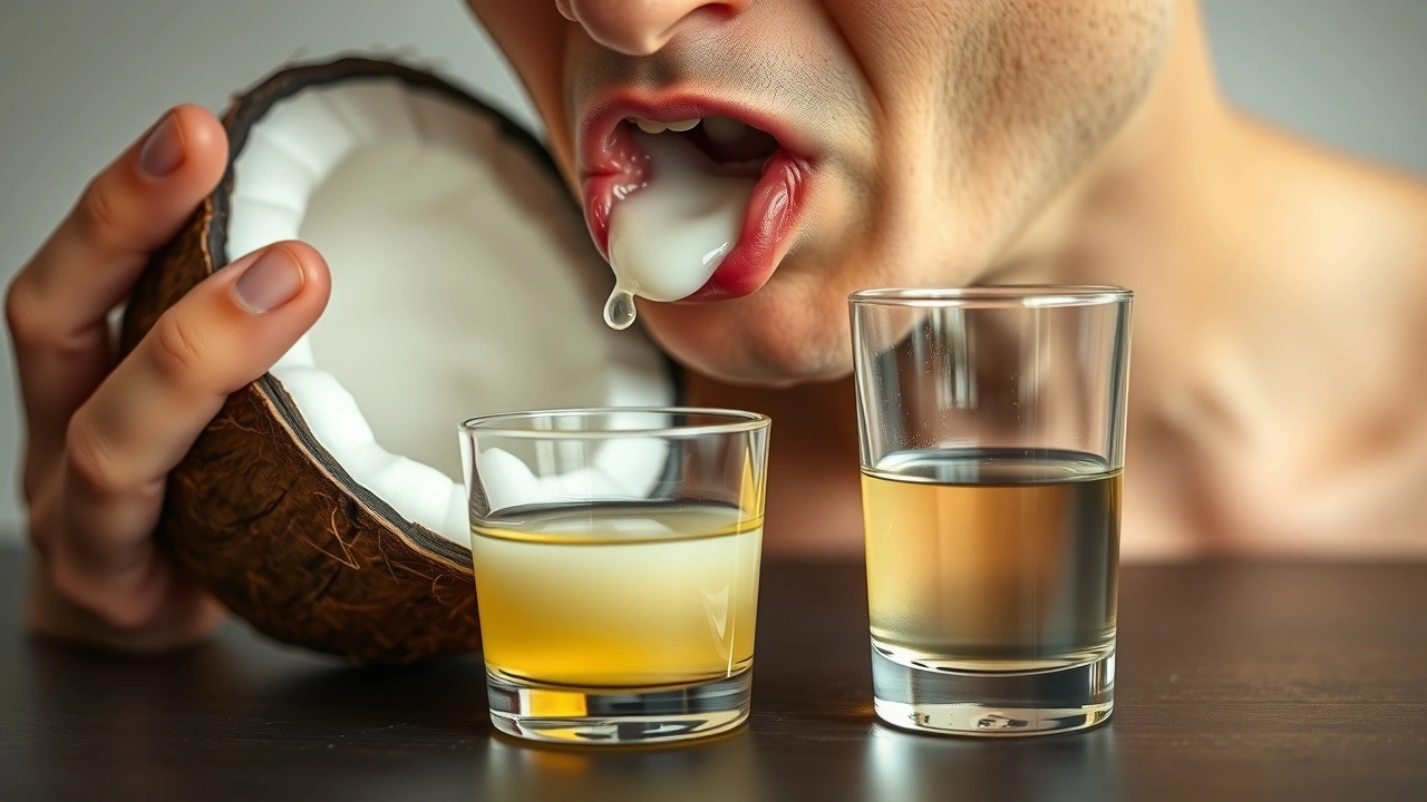 person utilisant de l'huile de coco dans sa bouche