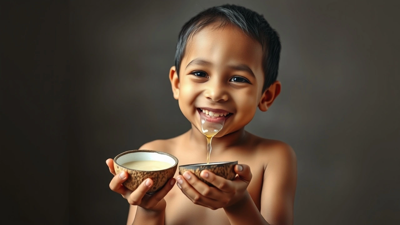 enfant pratiquant le tirage d'huile souriant