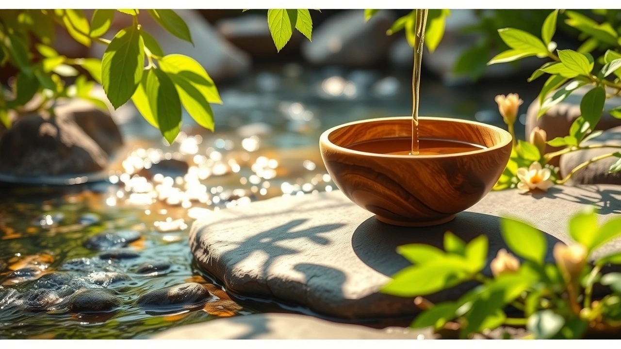 Une scène naturelle illustrant l'huile de pulling pour la santé holistique.