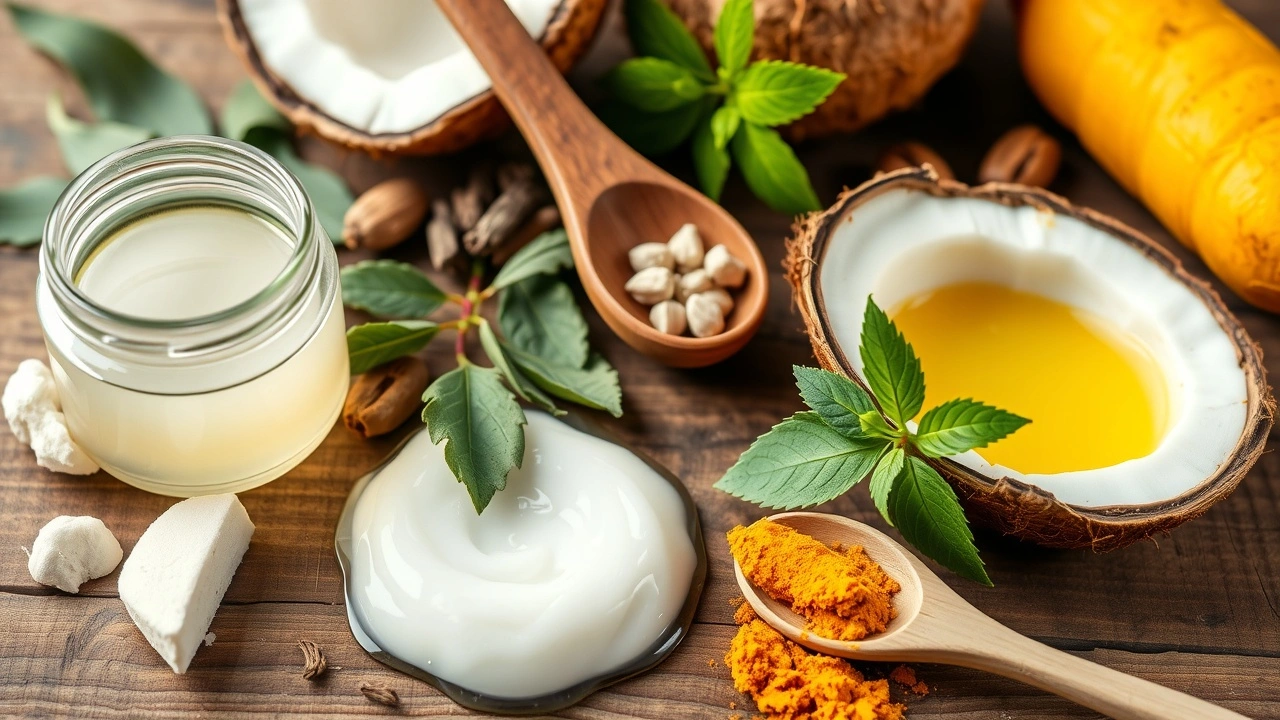 assortiment dherbes ayurvediques et ingredients pour lhuile